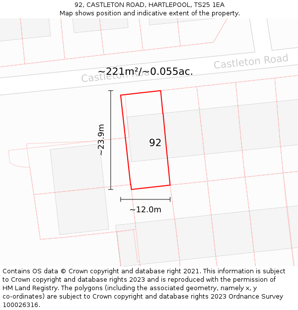 92, CASTLETON ROAD, HARTLEPOOL, TS25 1EA: Plot and title map