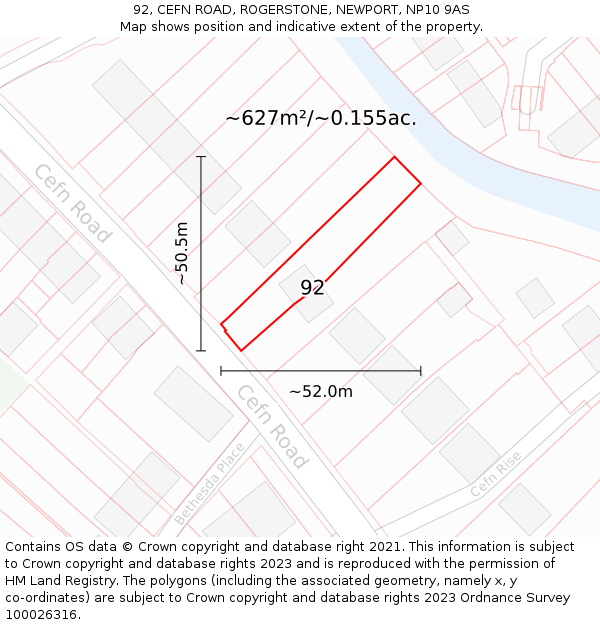 92, CEFN ROAD, ROGERSTONE, NEWPORT, NP10 9AS: Plot and title map