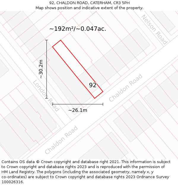 92, CHALDON ROAD, CATERHAM, CR3 5PH: Plot and title map