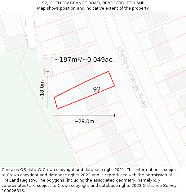 92, CHELLOW GRANGE ROAD, BRADFORD, BD9 6NP: Plot and title map