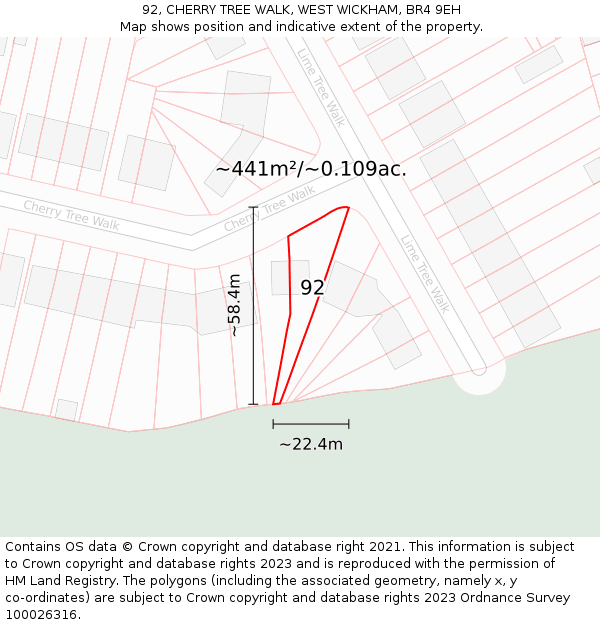92, CHERRY TREE WALK, WEST WICKHAM, BR4 9EH: Plot and title map