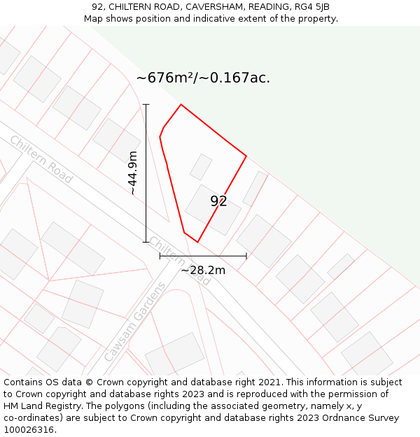 92, CHILTERN ROAD, CAVERSHAM, READING, RG4 5JB: Plot and title map
