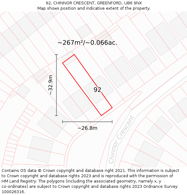 92, CHINNOR CRESCENT, GREENFORD, UB6 9NX: Plot and title map