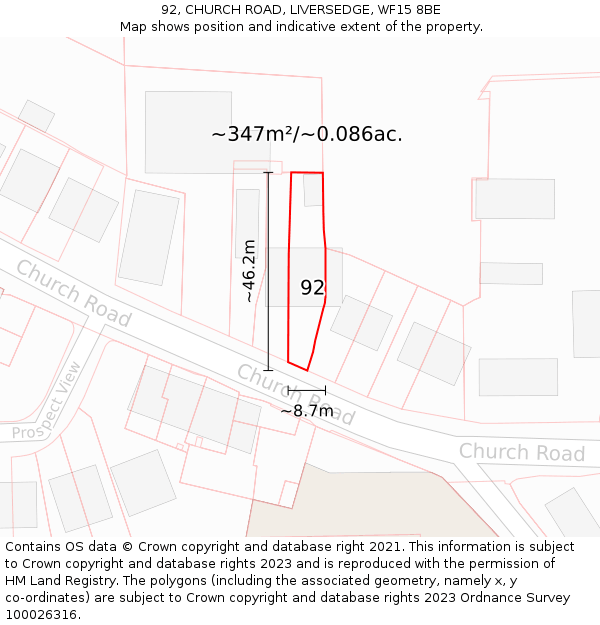 92, CHURCH ROAD, LIVERSEDGE, WF15 8BE: Plot and title map
