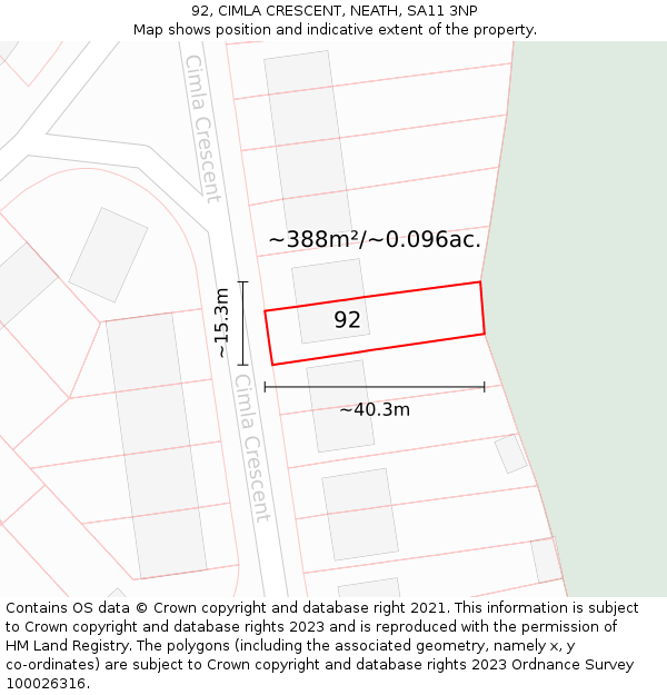 92, CIMLA CRESCENT, NEATH, SA11 3NP: Plot and title map