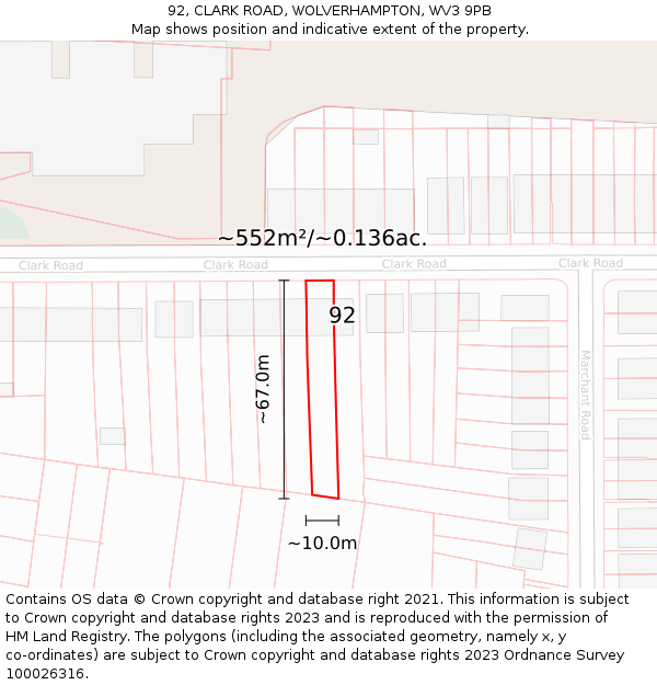 92, CLARK ROAD, WOLVERHAMPTON, WV3 9PB: Plot and title map