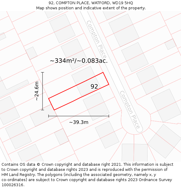 92, COMPTON PLACE, WATFORD, WD19 5HQ: Plot and title map