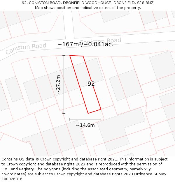 92, CONISTON ROAD, DRONFIELD WOODHOUSE, DRONFIELD, S18 8NZ: Plot and title map