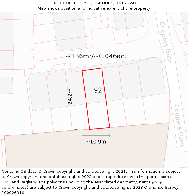 92, COOPERS GATE, BANBURY, OX16 2WD: Plot and title map
