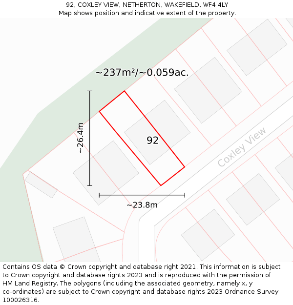 92, COXLEY VIEW, NETHERTON, WAKEFIELD, WF4 4LY: Plot and title map