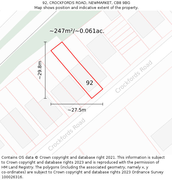 92, CROCKFORDS ROAD, NEWMARKET, CB8 9BG: Plot and title map