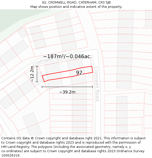 92, CROMWELL ROAD, CATERHAM, CR3 5JB: Plot and title map