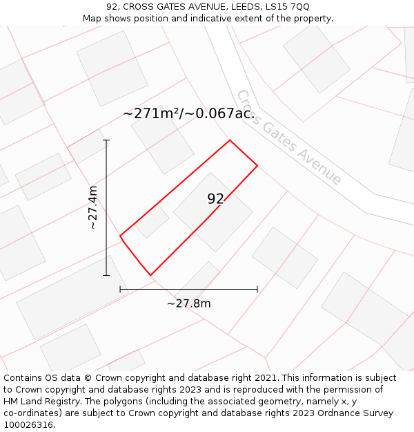 92, CROSS GATES AVENUE, LEEDS, LS15 7QQ: Plot and title map