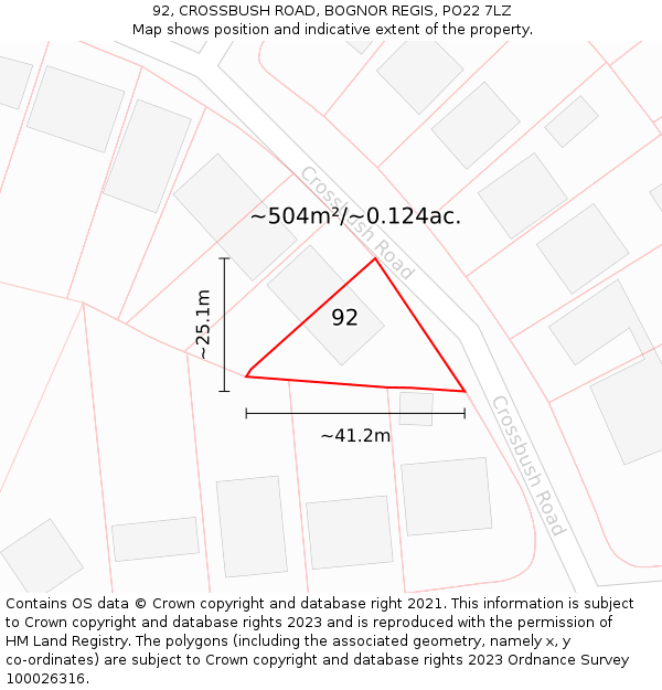 92, CROSSBUSH ROAD, BOGNOR REGIS, PO22 7LZ: Plot and title map