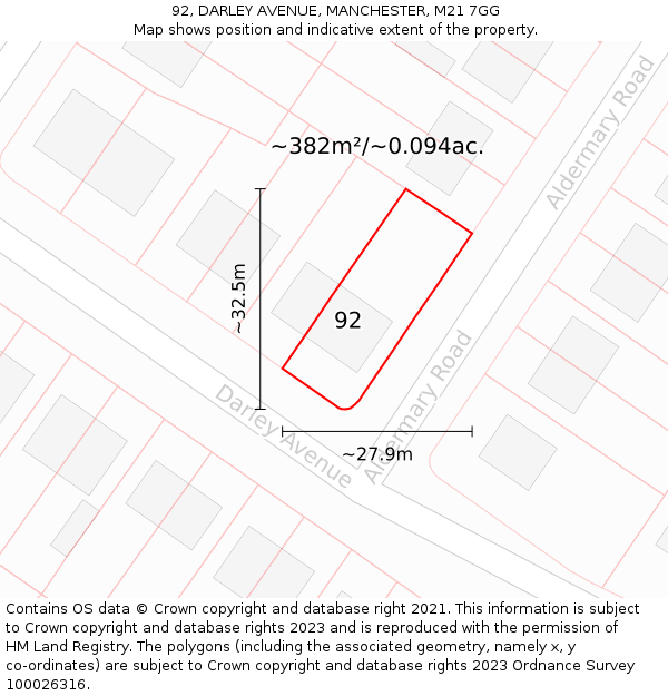 92, DARLEY AVENUE, MANCHESTER, M21 7GG: Plot and title map