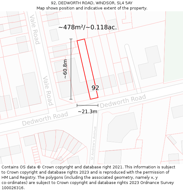 92, DEDWORTH ROAD, WINDSOR, SL4 5AY: Plot and title map