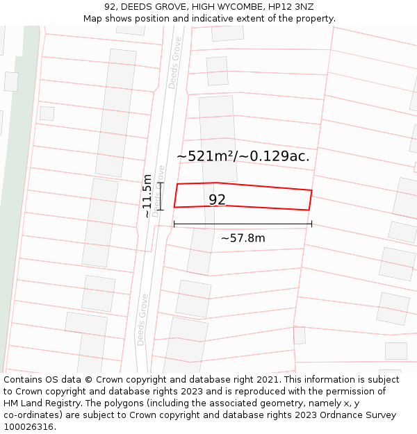 92, DEEDS GROVE, HIGH WYCOMBE, HP12 3NZ: Plot and title map