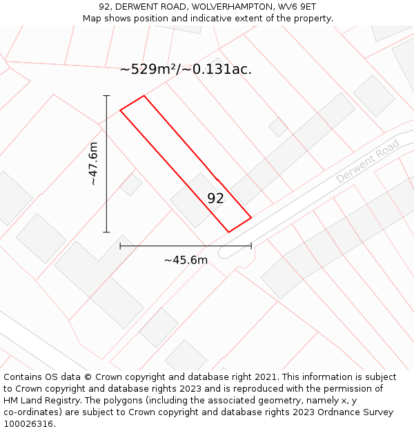 92, DERWENT ROAD, WOLVERHAMPTON, WV6 9ET: Plot and title map