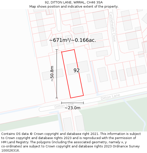 92, DITTON LANE, WIRRAL, CH46 3SA: Plot and title map