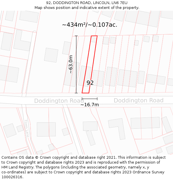 92, DODDINGTON ROAD, LINCOLN, LN6 7EU: Plot and title map