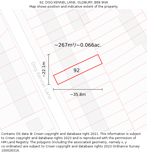 92, DOG KENNEL LANE, OLDBURY, B68 9NA: Plot and title map