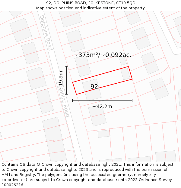 92, DOLPHINS ROAD, FOLKESTONE, CT19 5QD: Plot and title map