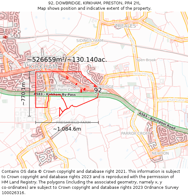 92, DOWBRIDGE, KIRKHAM, PRESTON, PR4 2YL: Plot and title map