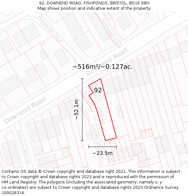 92, DOWNEND ROAD, FISHPONDS, BRISTOL, BS16 5BH: Plot and title map