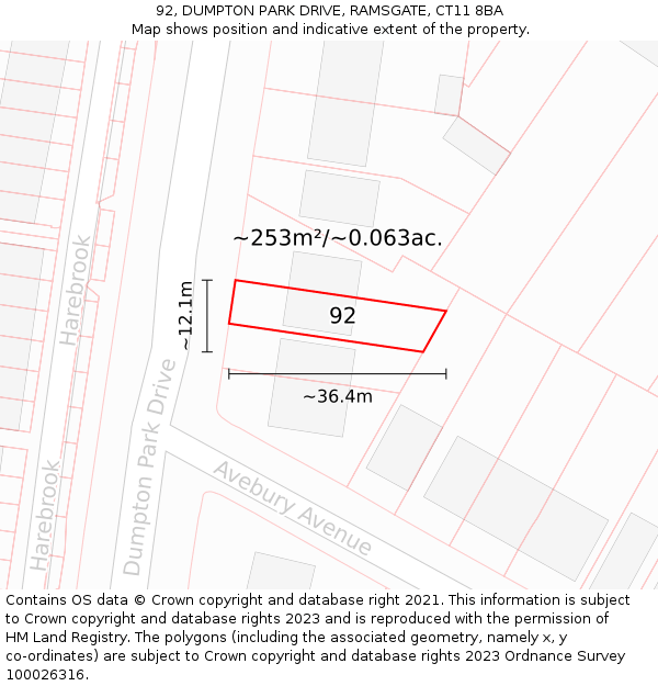 92, DUMPTON PARK DRIVE, RAMSGATE, CT11 8BA: Plot and title map