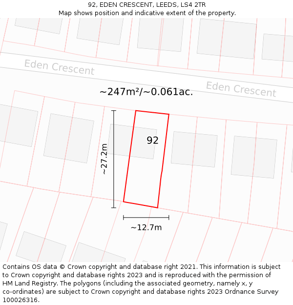 92, EDEN CRESCENT, LEEDS, LS4 2TR: Plot and title map