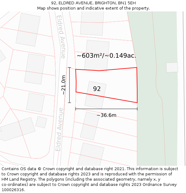 92, ELDRED AVENUE, BRIGHTON, BN1 5EH: Plot and title map