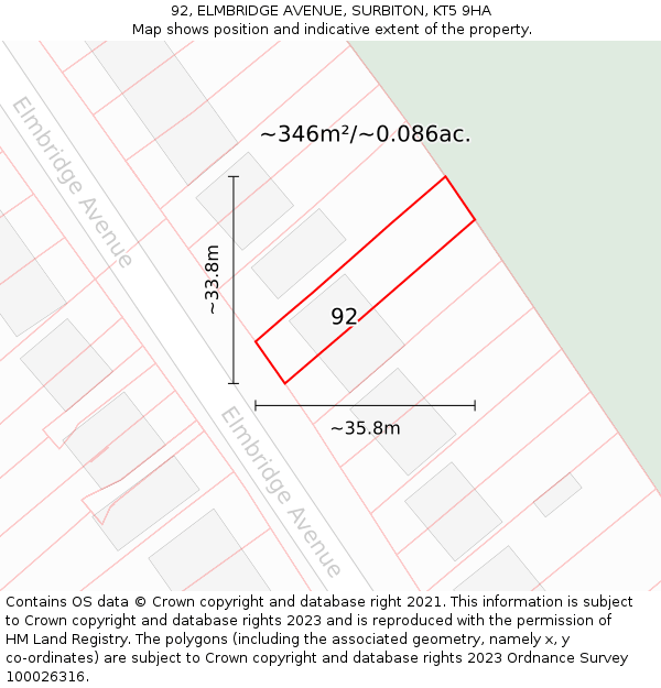 92, ELMBRIDGE AVENUE, SURBITON, KT5 9HA: Plot and title map