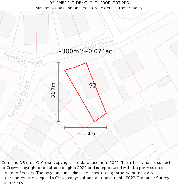 92, FAIRFIELD DRIVE, CLITHEROE, BB7 2PS: Plot and title map