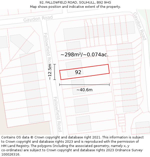 92, FALLOWFIELD ROAD, SOLIHULL, B92 9HG: Plot and title map