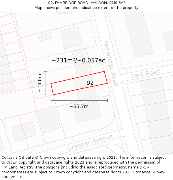 92, FAMBRIDGE ROAD, MALDON, CM9 6AF: Plot and title map