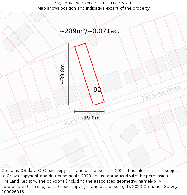 92, FARVIEW ROAD, SHEFFIELD, S5 7TB: Plot and title map
