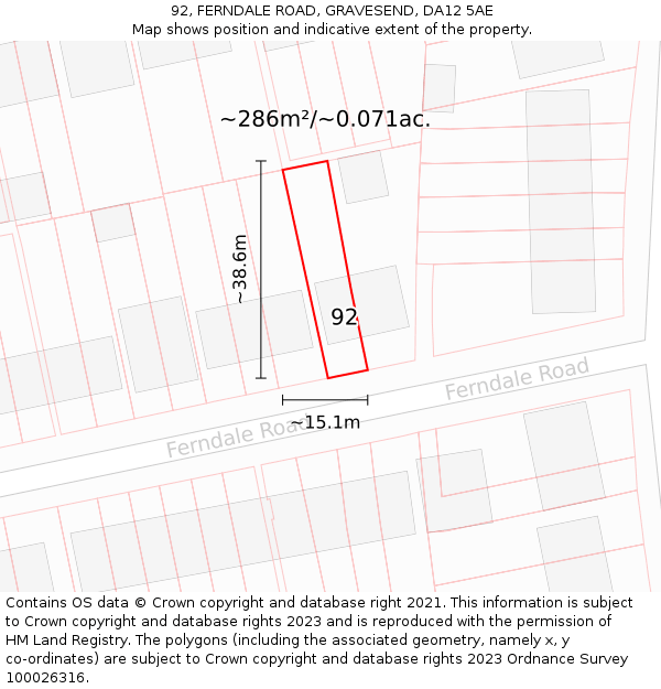 92, FERNDALE ROAD, GRAVESEND, DA12 5AE: Plot and title map
