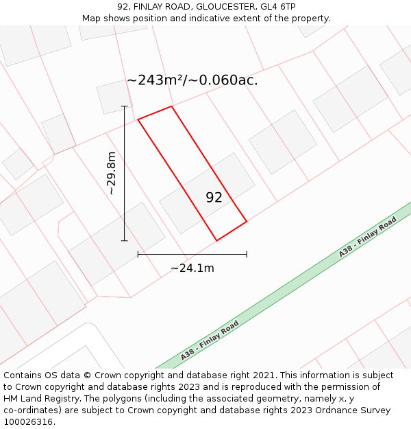 92, FINLAY ROAD, GLOUCESTER, GL4 6TP: Plot and title map