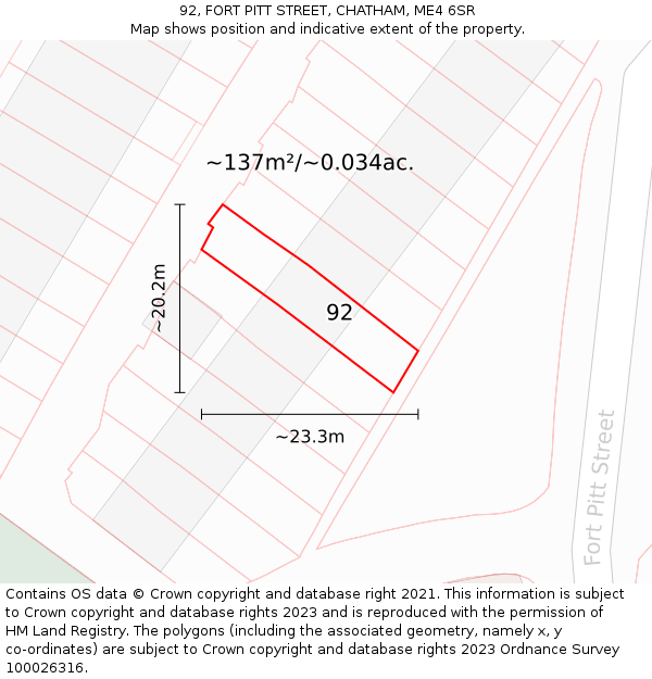 92, FORT PITT STREET, CHATHAM, ME4 6SR: Plot and title map
