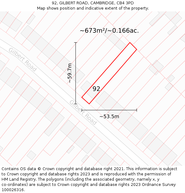 92, GILBERT ROAD, CAMBRIDGE, CB4 3PD: Plot and title map