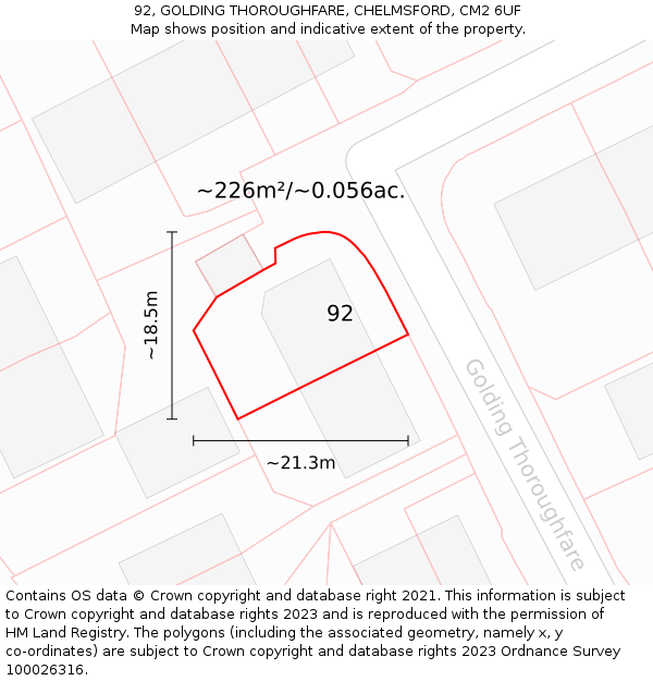 92, GOLDING THOROUGHFARE, CHELMSFORD, CM2 6UF: Plot and title map
