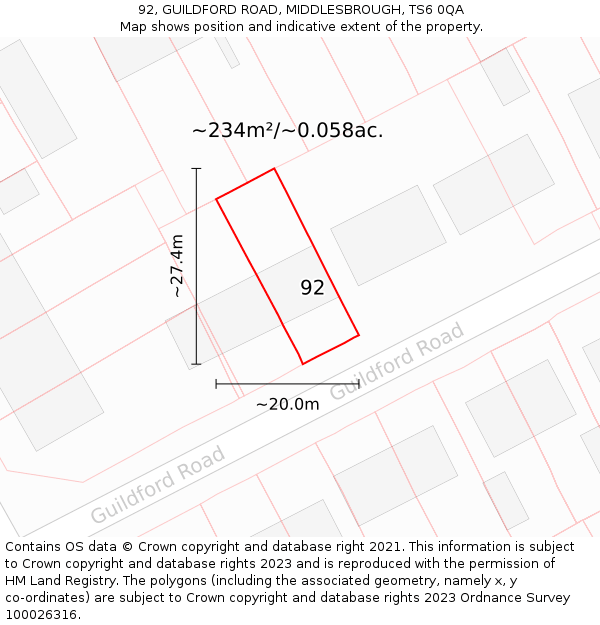92, GUILDFORD ROAD, MIDDLESBROUGH, TS6 0QA: Plot and title map