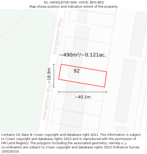 92, HANGLETON WAY, HOVE, BN3 8EQ: Plot and title map