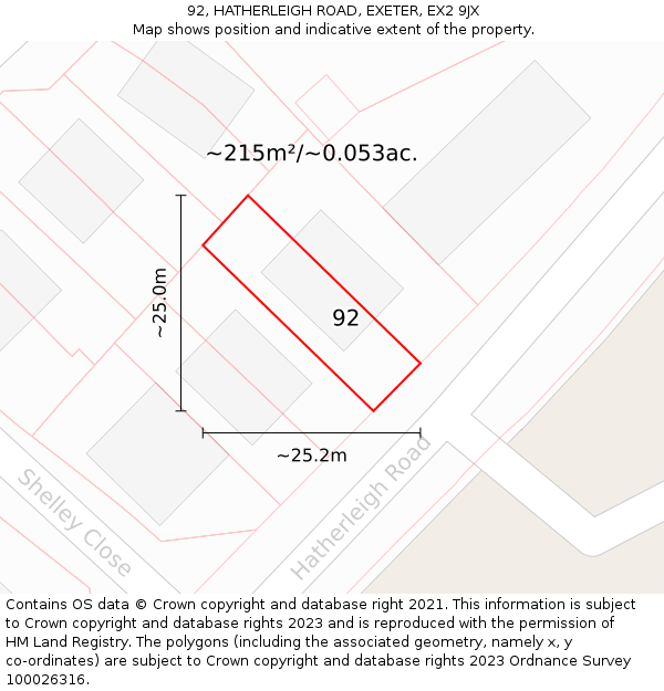 92, HATHERLEIGH ROAD, EXETER, EX2 9JX: Plot and title map