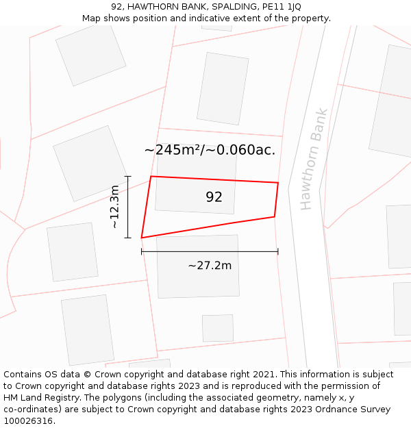 92, HAWTHORN BANK, SPALDING, PE11 1JQ: Plot and title map