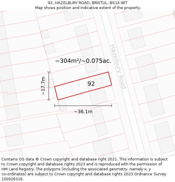92, HAZELBURY ROAD, BRISTOL, BS14 9ET: Plot and title map