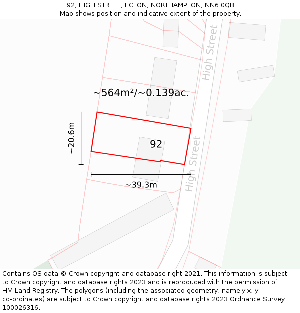 92, HIGH STREET, ECTON, NORTHAMPTON, NN6 0QB: Plot and title map