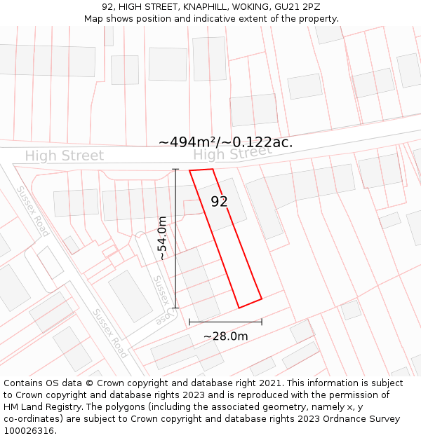 92, HIGH STREET, KNAPHILL, WOKING, GU21 2PZ: Plot and title map