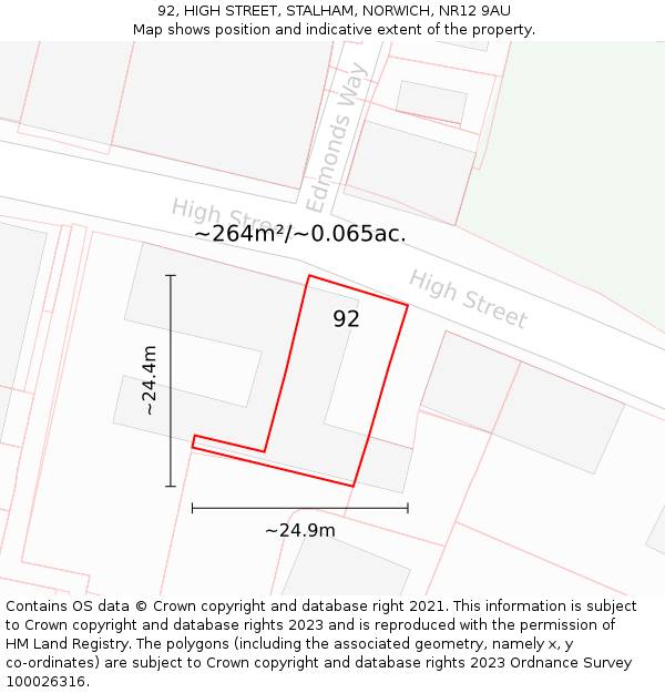 92, HIGH STREET, STALHAM, NORWICH, NR12 9AU: Plot and title map