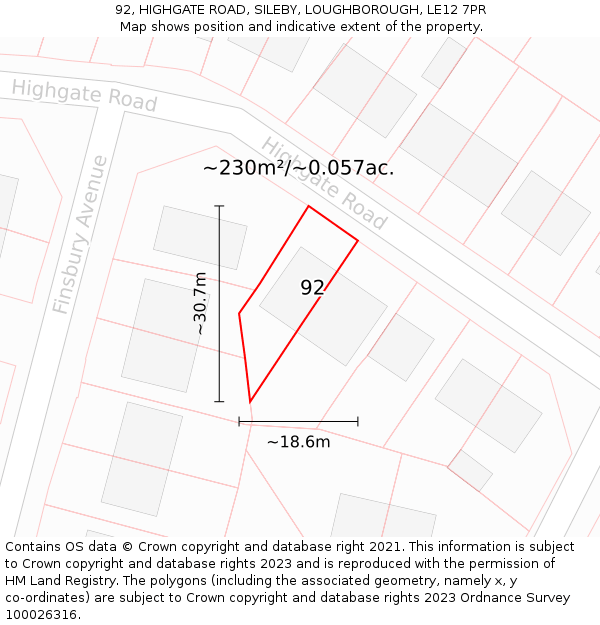92, HIGHGATE ROAD, SILEBY, LOUGHBOROUGH, LE12 7PR: Plot and title map